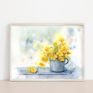 Fine Art Print Yellow Flowers From Original Botanical Watercolor Painting, Floral Wall Art