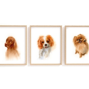 Set Of 3 Gallery Wall Art Dogs Watercolor Painting Art Print Set, Nursery Wall Decor, Puppy Paintings, Animal Wall Art Print For Kids Room