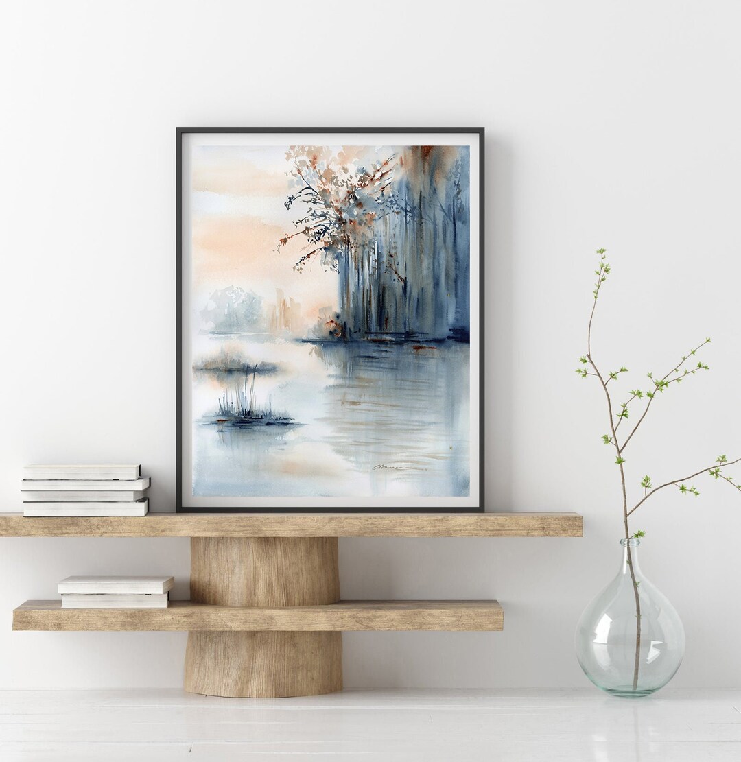 Abstract Lake Watercolor Painting: Neutral Landscape Art Print - Etsy