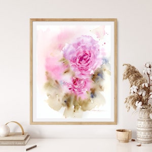 Peony Flower Watercolor Painting Art Print: Botanical Wall Decor