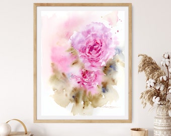 Peony Flower Watercolor Painting Art Print: Botanical Wall Decor