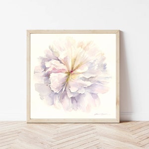 White Peony Watercolor Painting: Square Giclée Art Print