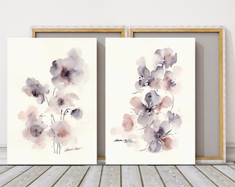 Juego de 2 láminas de arte floral a partir de una pintura botánica abstracta original en acuarela.
