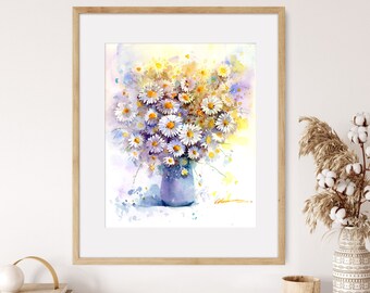 デイジーの水彩画プリント：植物の静物画 - Etsy 日本