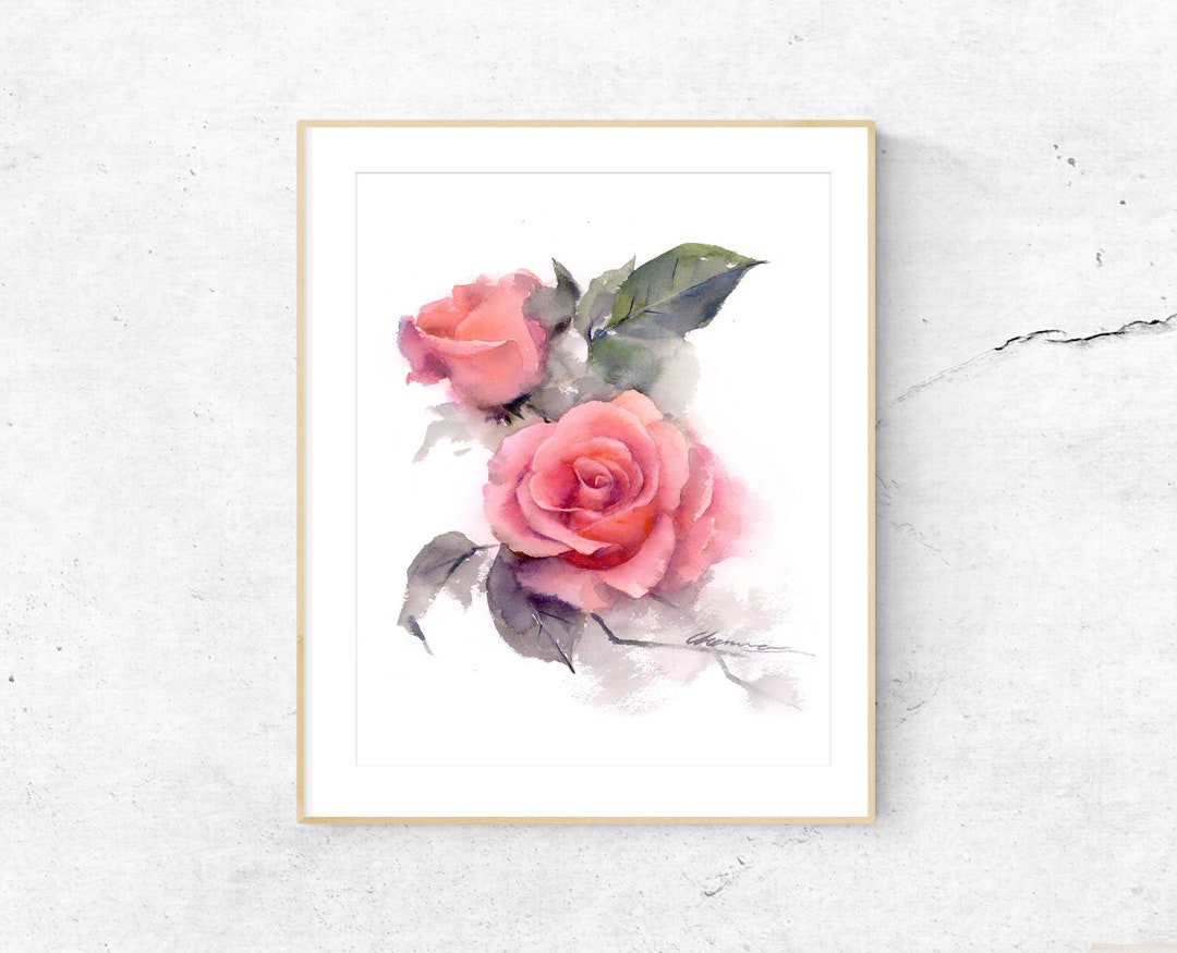 Pink Roses Watercolor Fine Art Print, Flowers Giclée Fine Art Print ...