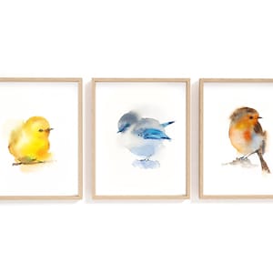 Bird Art Painting Set of 3 Fine Art Prints, Nursery Art, Nursery wall decor, Cute Little Birds Giclée print, Kids room decor