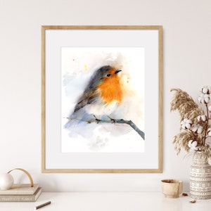 Rotkehlchen Vogel Aquarell Malerei: Fine Art Print