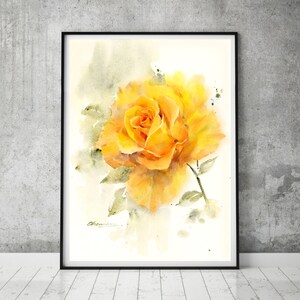 Yellow Rose Watercolor Painting Art Print: Botanical Wall Decor