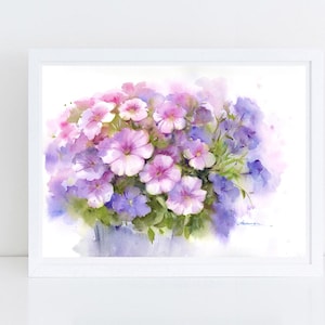 Fine Art Print Garden Flowers From Original Watercolor Painting, Botanical Wall Art