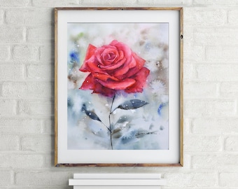 Red Rose Watercolor Painting: Giclée Fine Art Print