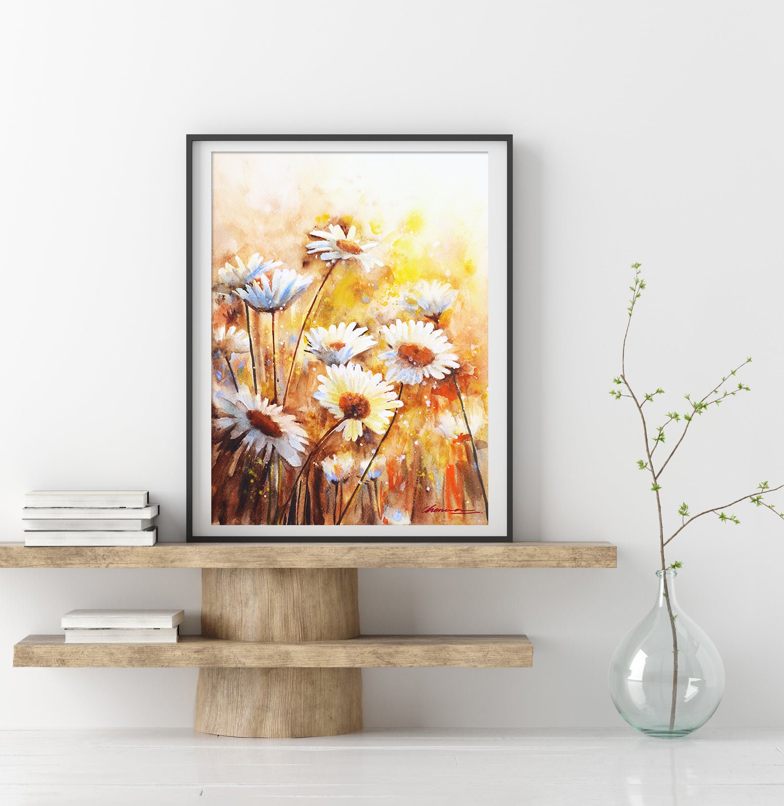 夕焼けの風景画 アートプリント 水彩画のデイジーアートプリント：夕焼けの風景画 - Etsy 日本