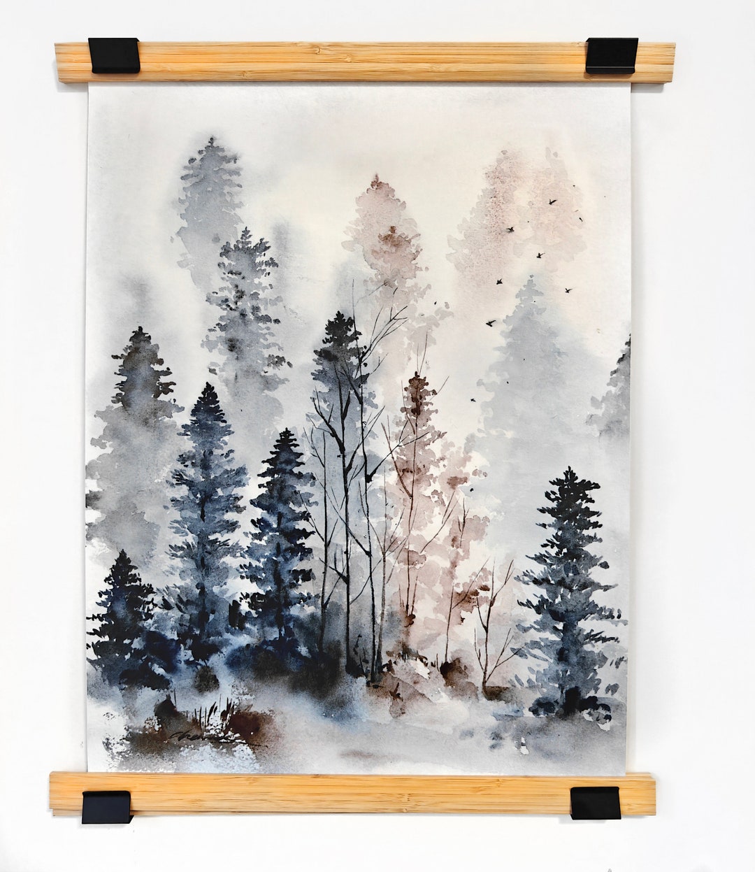Pine Trees Fine Art Print Watercolor Landscape Wall Art Etsy