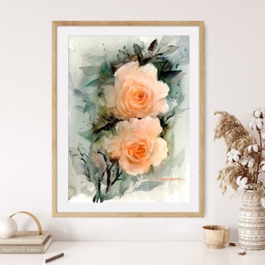 Stampa artistica di pittura ad acquerello di rose astratte, pittura floreale su tela, arte botanica su tela per la decorazione del soggiorno, arte murale di rose