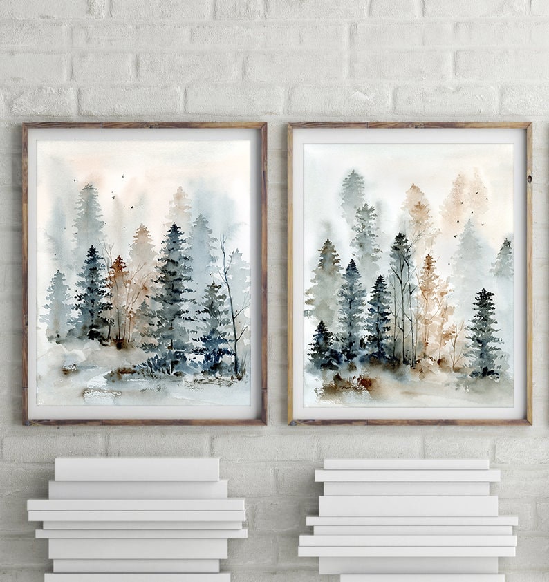 Set of 2 Canvas Wall Art Watercolor Painting Art Print Set Etsy