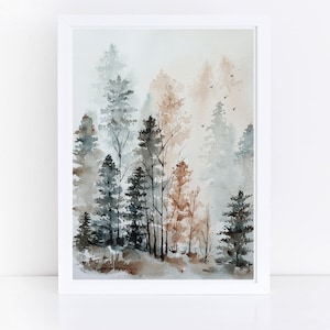 Pine Tree Forest Watercolor Art Print: Giclée Landscape