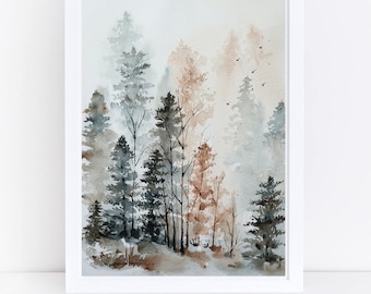 Pine Trees Watercolor Landscape Fine Art Print, Forest Giclée Art Print, Nature Wall Art, Watercolor Painting, Watercolor Print, Home décor