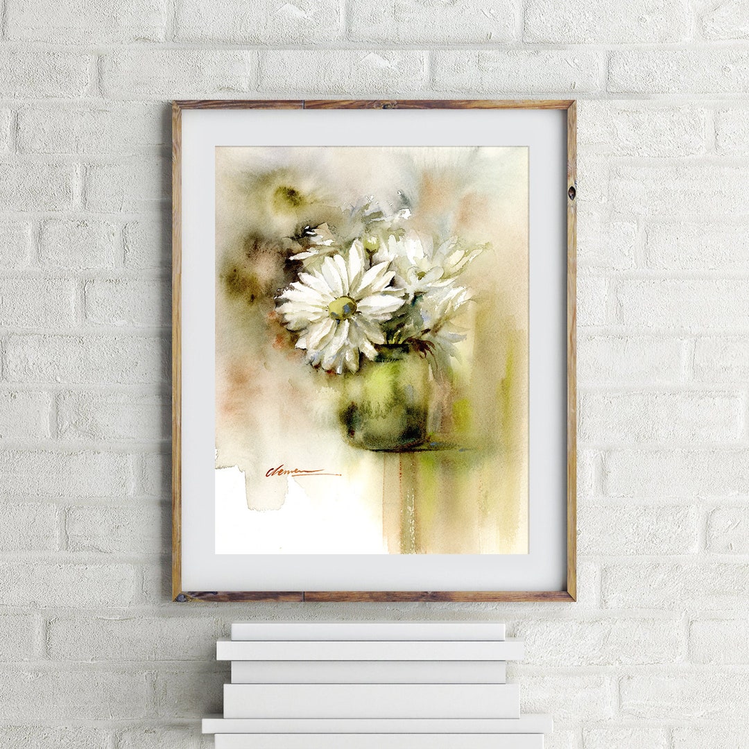 Daisies Watercolor Painting Art Print: Vintage Floral Wall Decor - Etsy