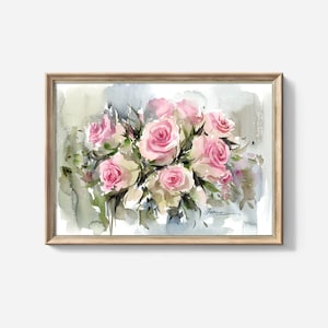 Stampa artistica di pittura ad acquerello di rose astratte, pittura floreale su tela, arte botanica su tela per la decorazione del soggiorno, arte murale di rose