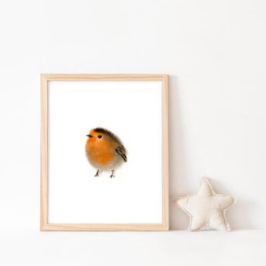 Rotkehlchen Vogel Aquarell Malerei Kunstdruck: Kinderzimmer Wanddeko