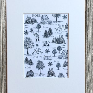 WINTER TOILE - BLACK white winter scene christmas holiday village sketch art wall decor archival paper linen paper