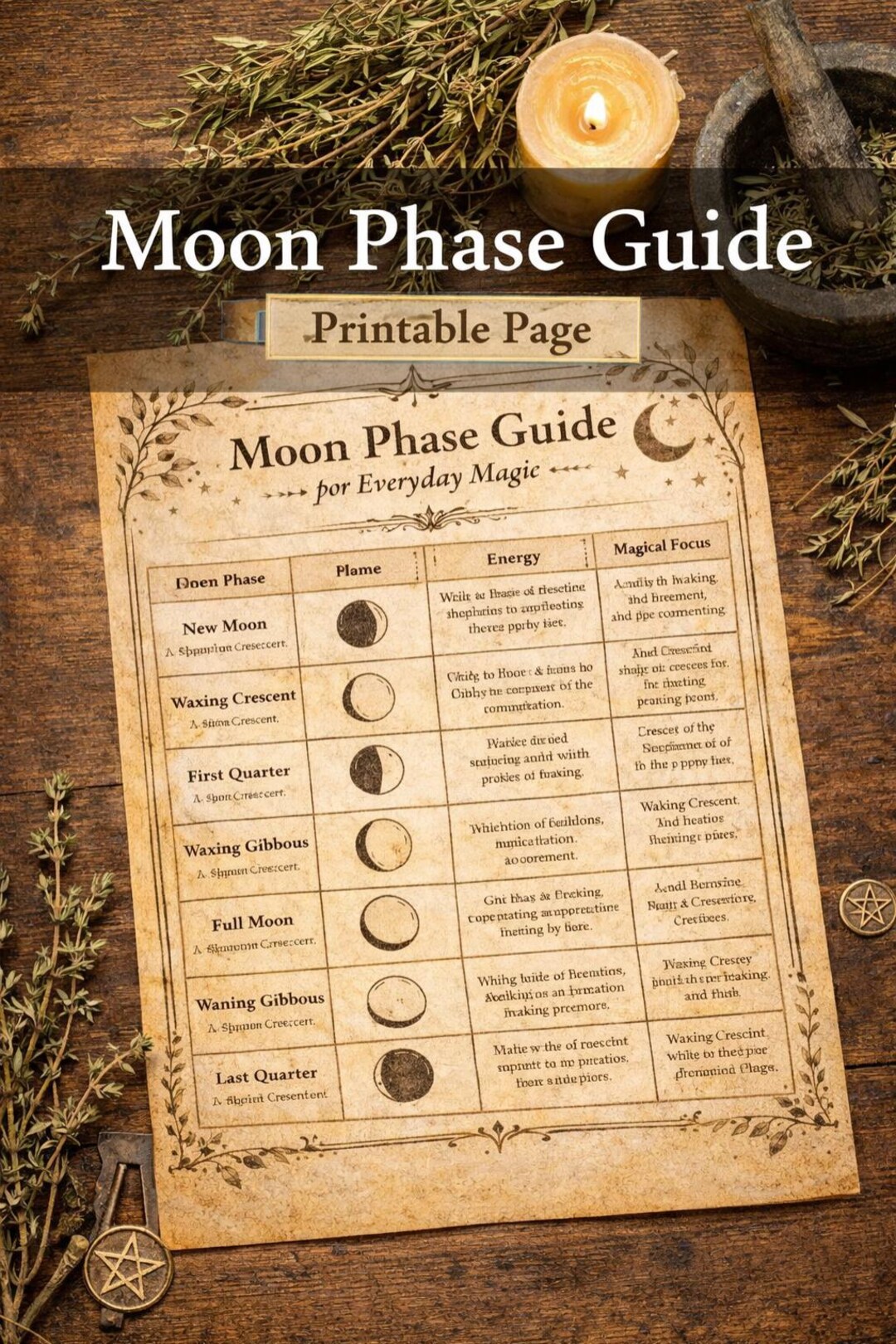 Moon Phase Guide Printable | Lunar Magic Reference (PNG Download ...