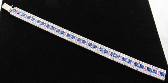 Vintage Signed Allco Pink, Blue and Clear Rhinesto