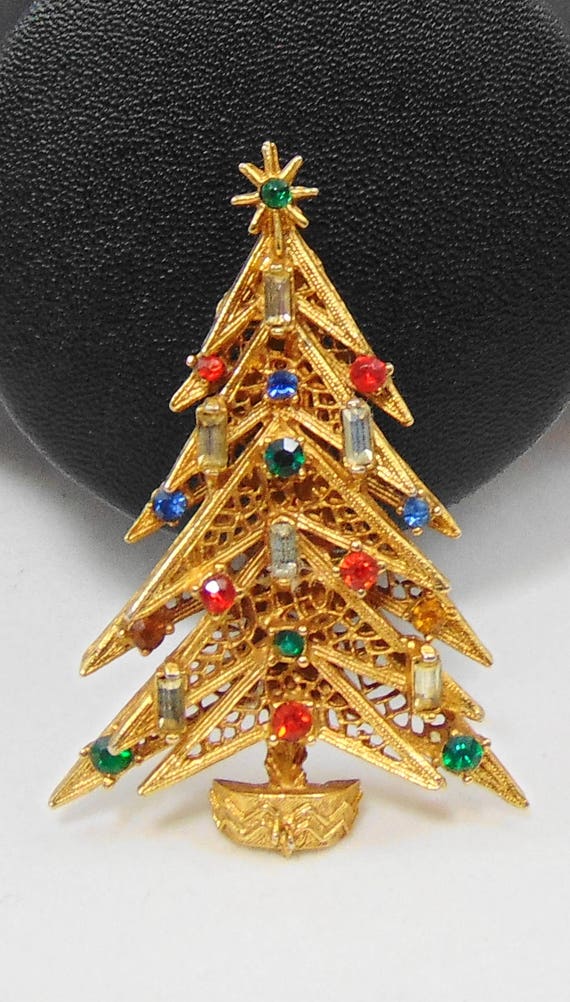 Vintage signed ART Candle Christmas Tree Brooch Pi