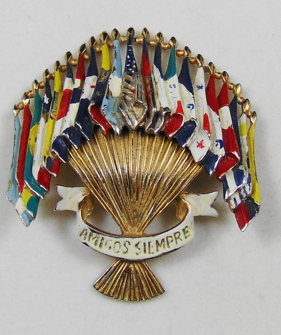 Vintage Signed Coro "Emblem of the Americas" Enam… - image 1