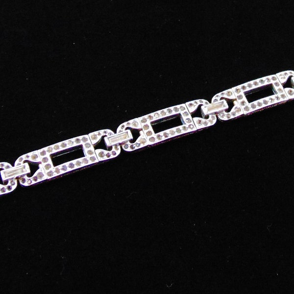 Vintage Signed EB Engel Engle Brothers Bros Art Deco Clear Rhinestone Link Bracelet