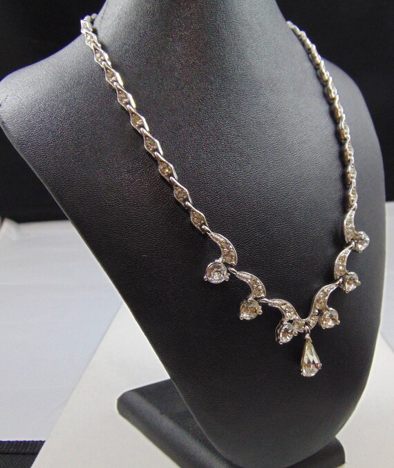 Vintage Signed Bogoff Scalloped Clear Rhinestone … - image 2