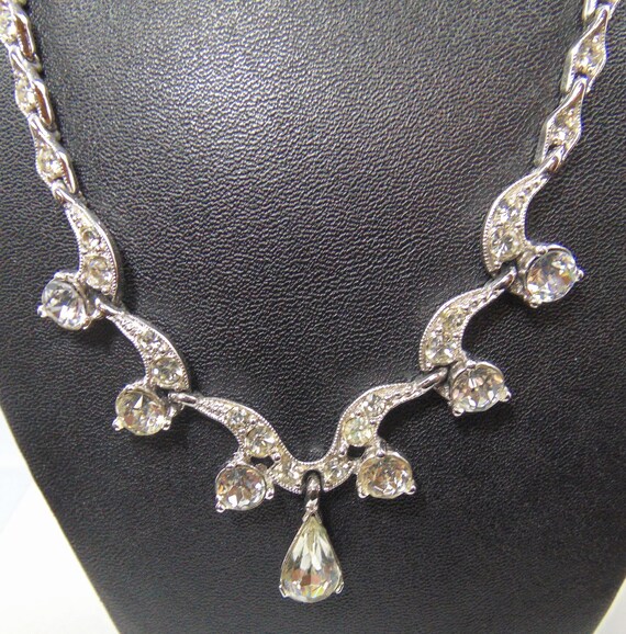 Vintage Signed Bogoff Scalloped Clear Rhinestone … - image 6