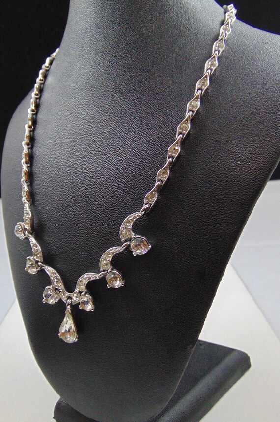 Vintage Signed Bogoff Scalloped Clear Rhinestone … - image 3