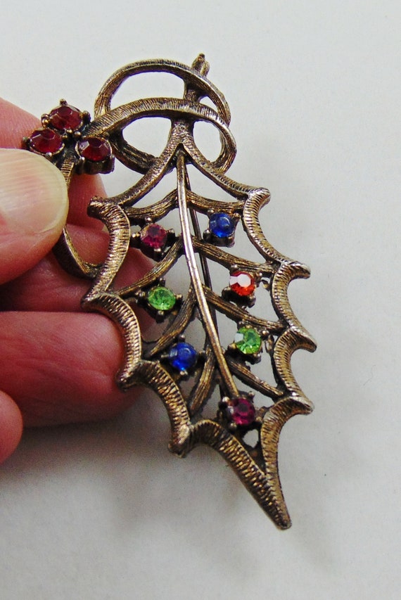 Vintage Signed Beatrix BJ Openwork Holly Leaf and Berries Multi Rhinestone Brooch Pin Fuchsia Capri Blue Peridot Siam Red Hyacinth Etsy