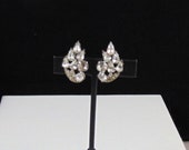 Vintage Signed Weiss Pear Teardrop and Round Clear Rhinestone Clip Earrings