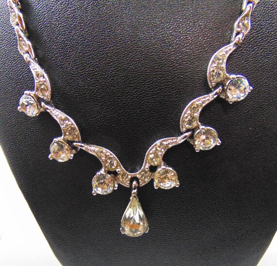 Vintage Signed Bogoff Scalloped Clear Rhinestone … - image 5