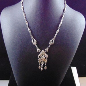 Vintage Unsigned Chandelier Style Potmetal Clear Rhinestone Choker Necklace