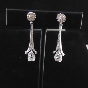 Elegant Classic Real Look Vintage Signed Panetta Dangling Rhinestone Clip Earrings