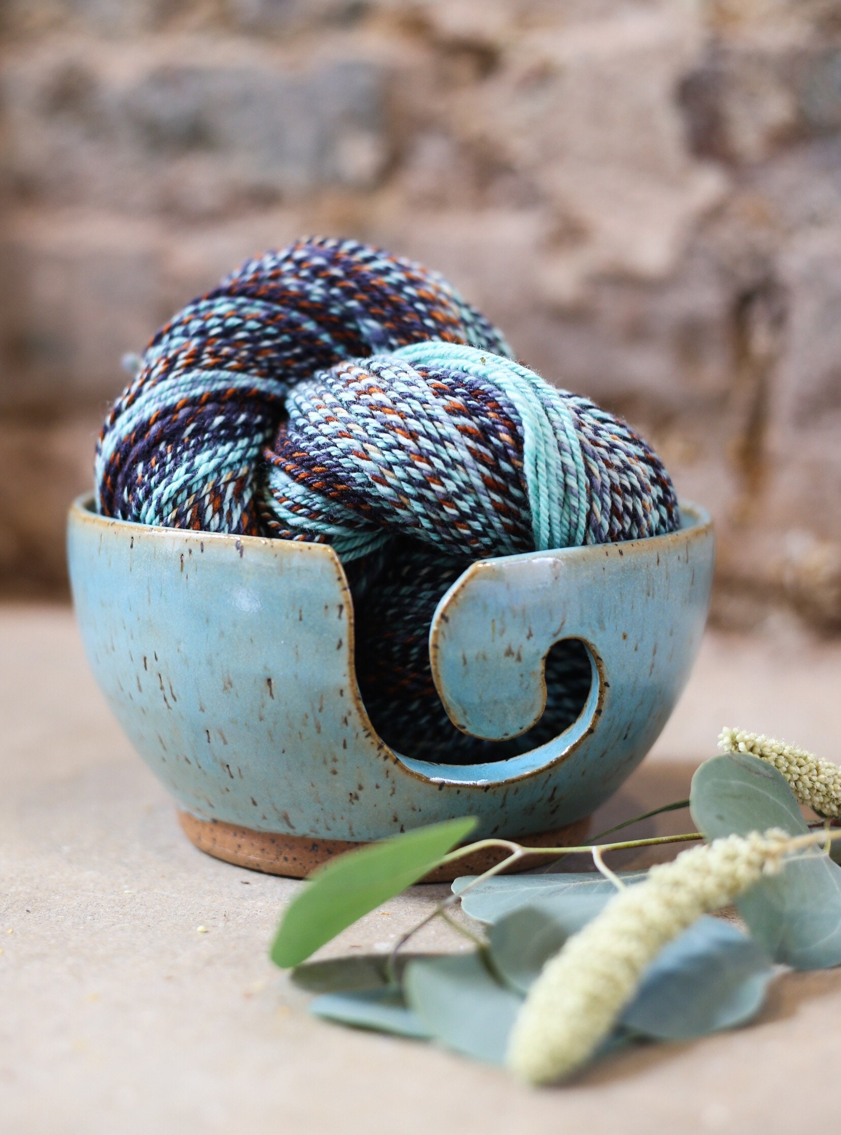 Yarn Bowl // Large Ceramic yarn bowl // Yarn Holder // Pottery Bowl // Handmade Blue and Brown Ceramic Yarn Bowl // Knitting Bowl //