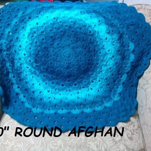 Yarn Blanket, Hand Made Throw, Circular Shells Afghan Teal Throw Listed