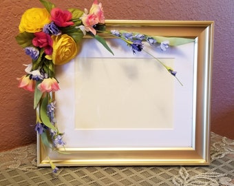 Flower gold  picture frame: mixed spring colors, 8 x 10 or 5 x 7