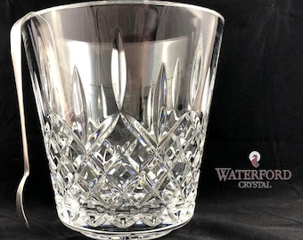 Spectacular Signed (Seahorse Logo) Waterford Lismore Cut Crystal Ice Bucket and Tongs - Current Style