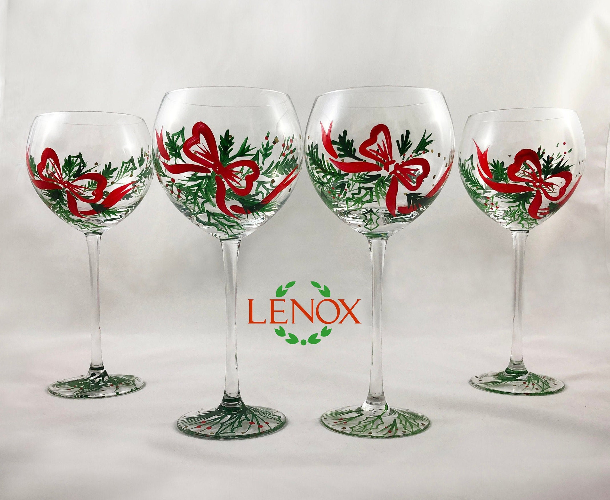 Lenox Holiday Set of 4 Decal Balloon Glasses