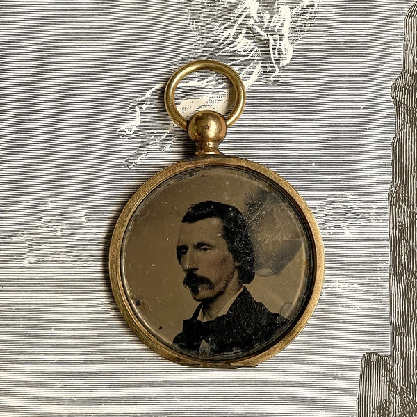 Tin Type photo of Man on Gold Plated Pocket Watch Case