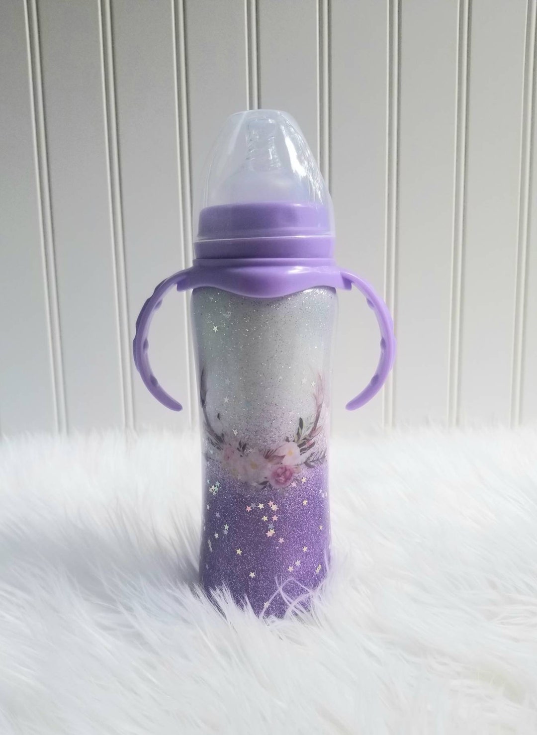 Glitter Baby Bottle Custom Baby Bottle Purple and White Baby Etsy