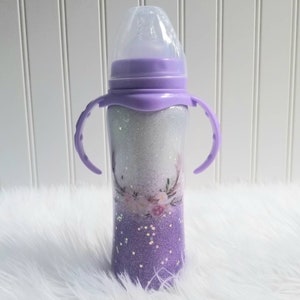 Glitter Baby Bottle, Custom Baby Bottle, Purple and White Baby Bottle