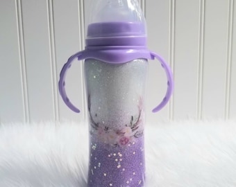 Glitter Baby Bottle, Custom Baby Bottle, Purple and White Baby Bottle