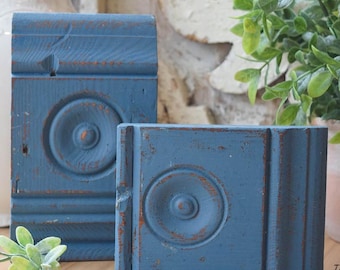 Plinth Blocks - Set of 2. Chippy painted antique plinth blocks. Farmhouse decor. Old Plinth Block, Free Shipping