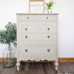 Antique Chest of Drawers, has matching Vanity. Antique dresser, bedroom dresser, neutral painted dresser, Shipping Included