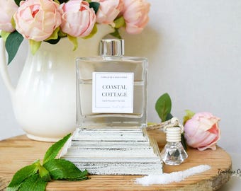 Coastal Cottage Reed Diffuser or Car Diffuser – Bergamot, Sea Salt, Peony Scent