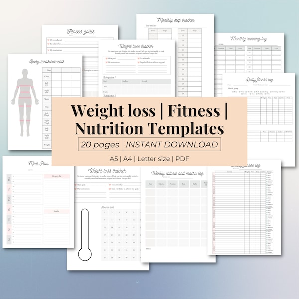 Weight Loss Tracker | Fitness Planner | Weight loss planner | Meal planner | Fitness planner | Bullet journal | Instant download | Digital